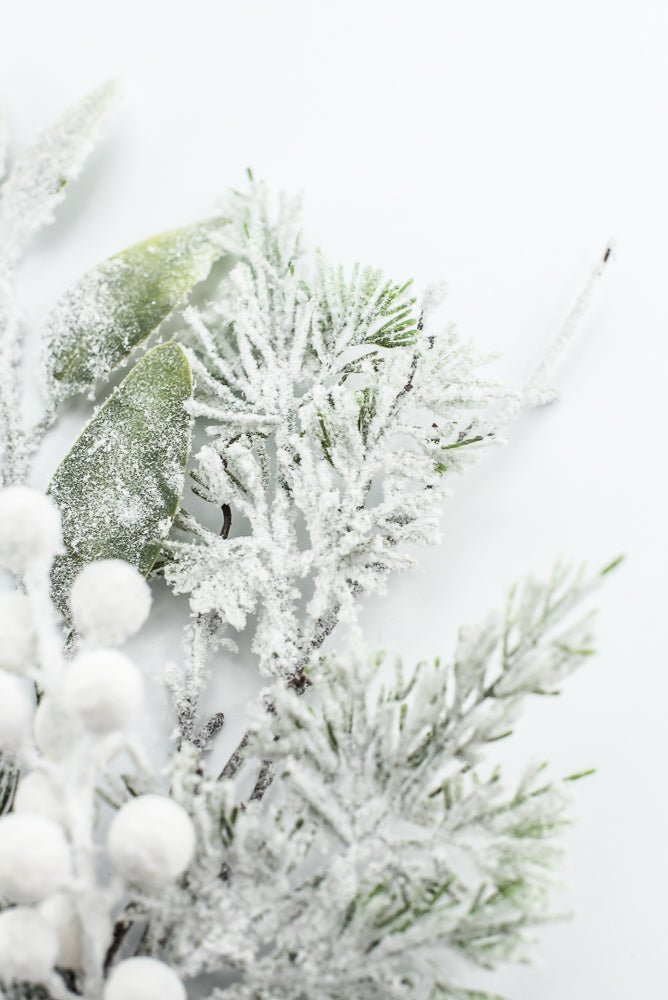 Flocked Pine Mix Berry Pick - Greenery Market86378SNOW