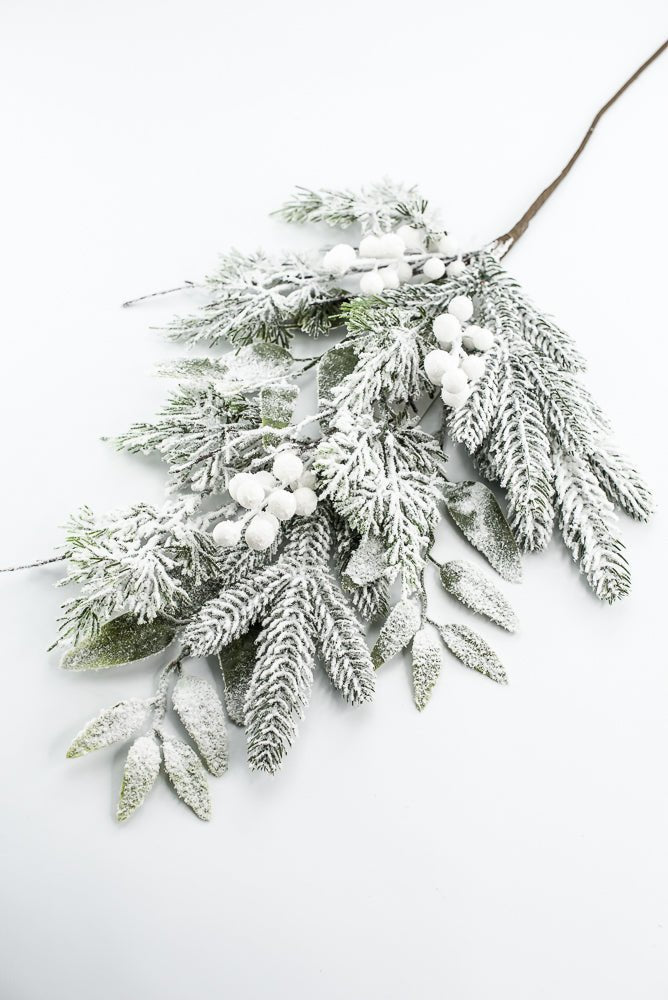 Flocked Pine Mix Berry Spray - Greenery Market86377SNOW