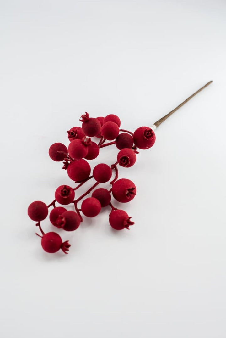 Flocked, red, crabapple berry pick - Greenery MarketPM3318 - TTR