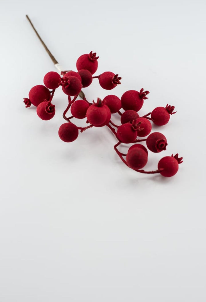 Flocked, red, crabapple berry pick - Greenery MarketPM3318 - TTR