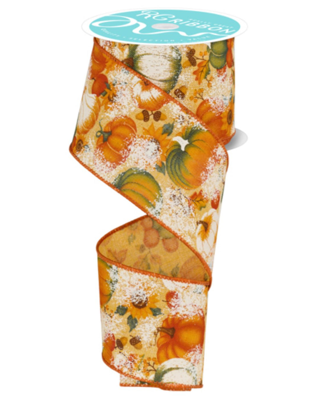 foliage and pumpkins -smoke blue accents wired ribbon 2.5” - Greenery MarketWired ribbonRGF12329C