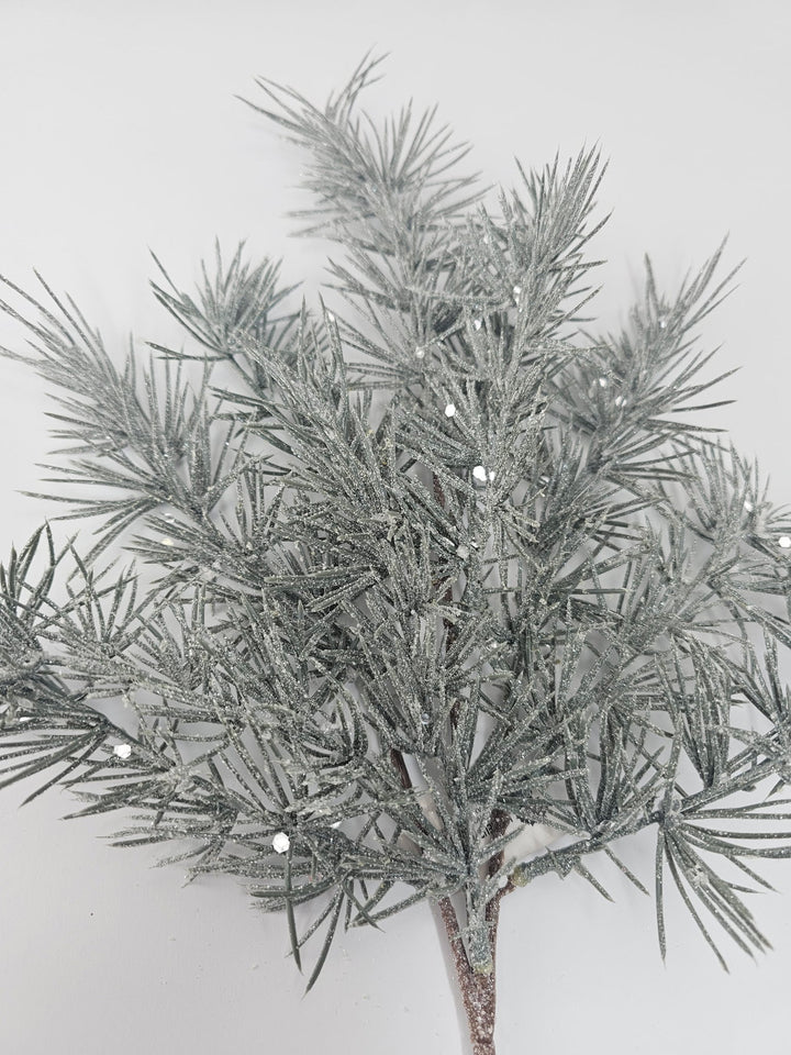 Frosted gray blue pine spray with sparkle - Greenery Marketgreenery25186
