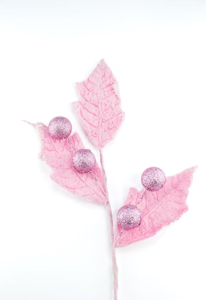 Frosty pink velvet holly berry spray - Greenery Marketartificial flowers86031PK