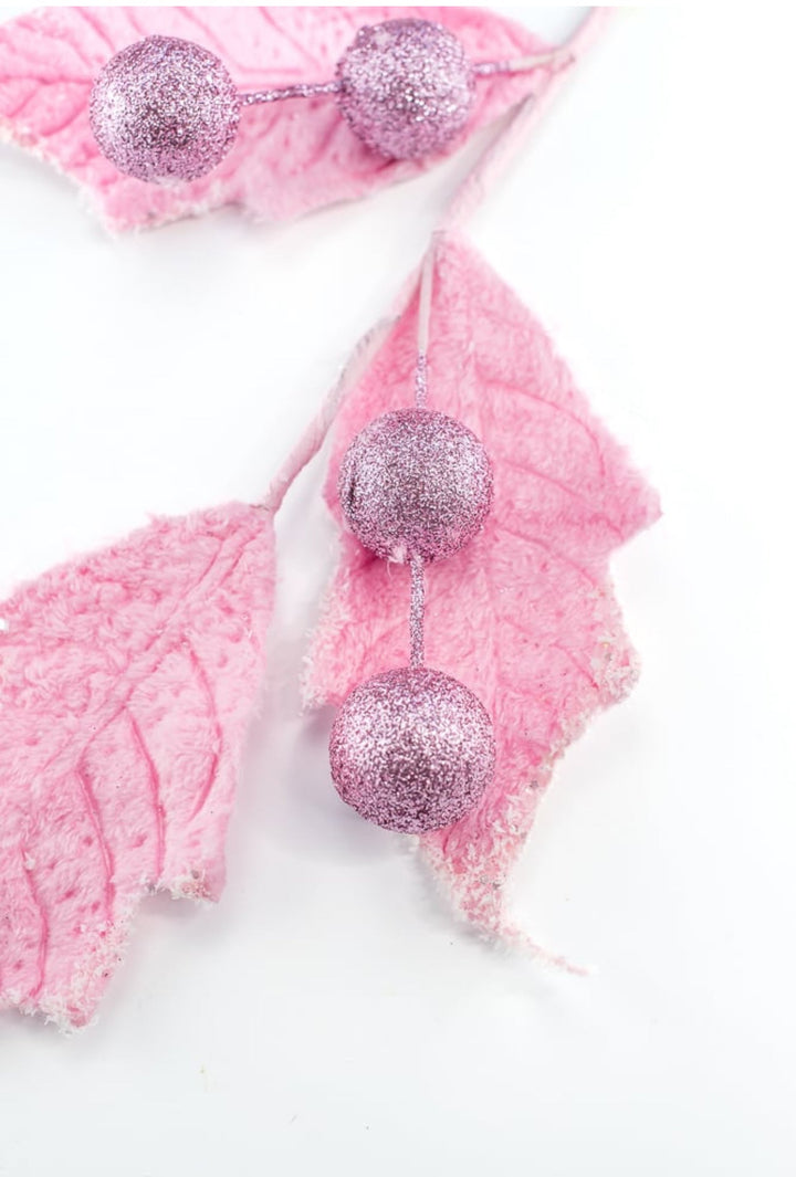 Frosty pink velvet holly berry spray - Greenery Marketartificial flowers86031PK