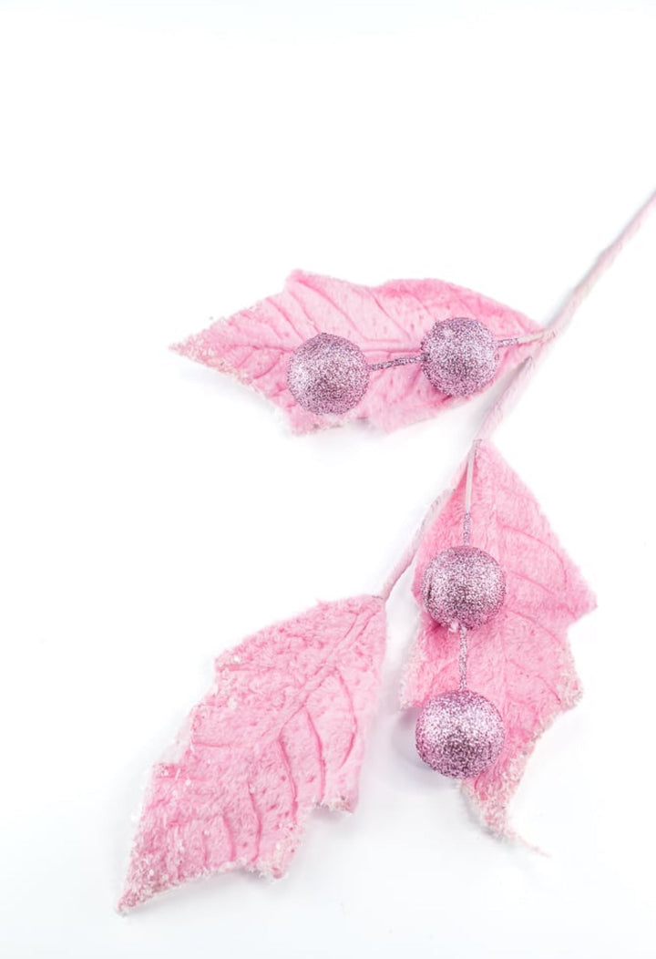 Frosty pink velvet holly berry spray - Greenery Marketartificial flowers86031PK
