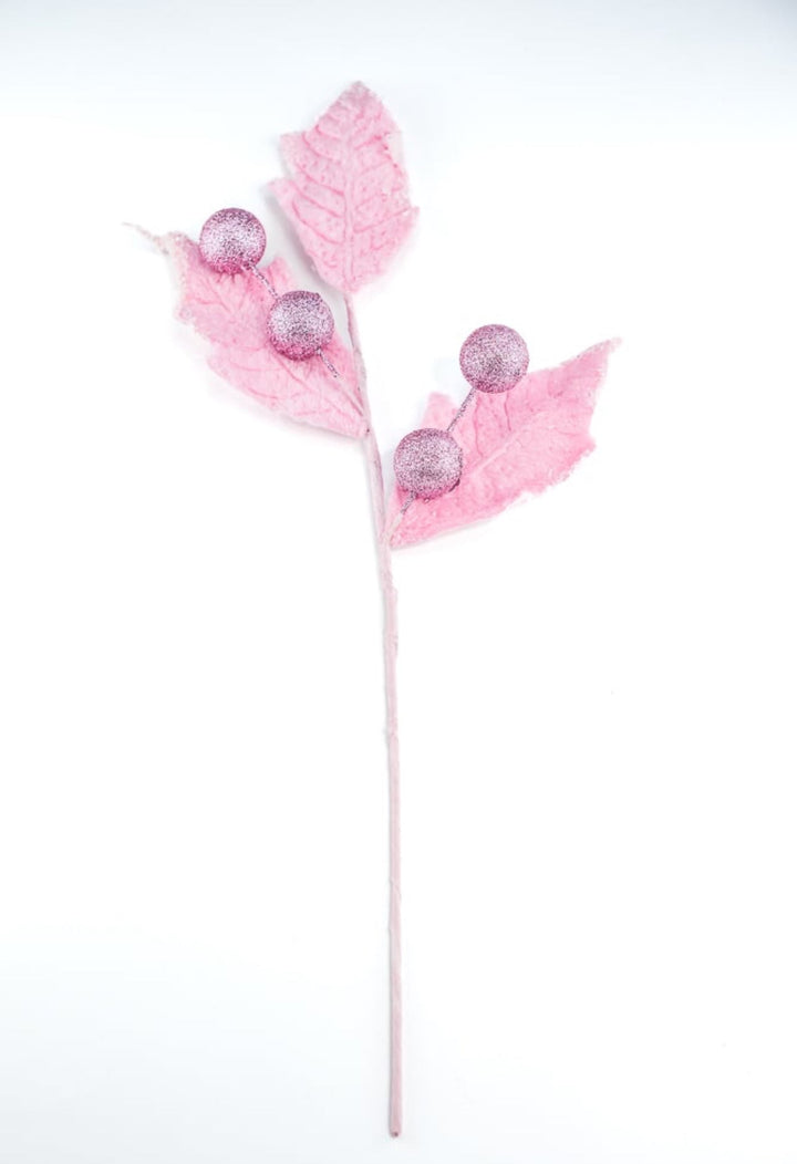 Frosty pink velvet holly berry spray - Greenery Marketartificial flowers86031PK