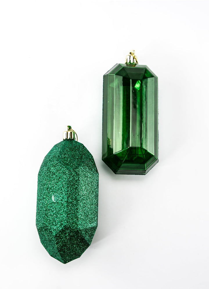 Gems ornaments - 2 assorted glitter emerald green - double sided - Greenery MarketXJ563306