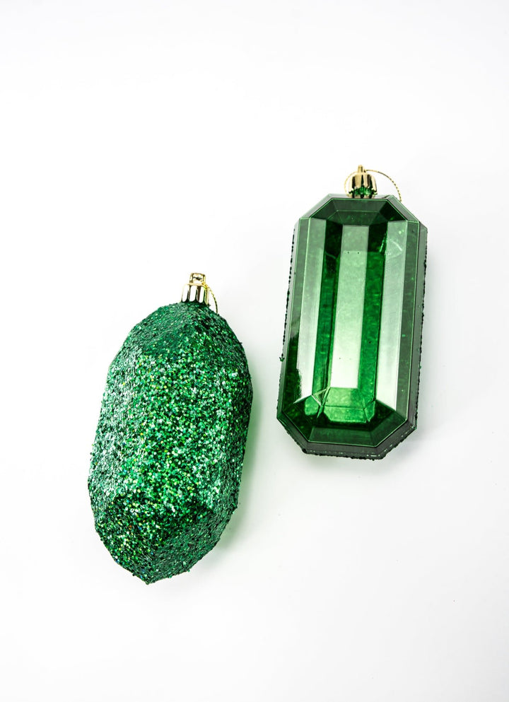 Gems ornaments - 2 assorted laser glitter emerald green - Greenery MarketXJ552306