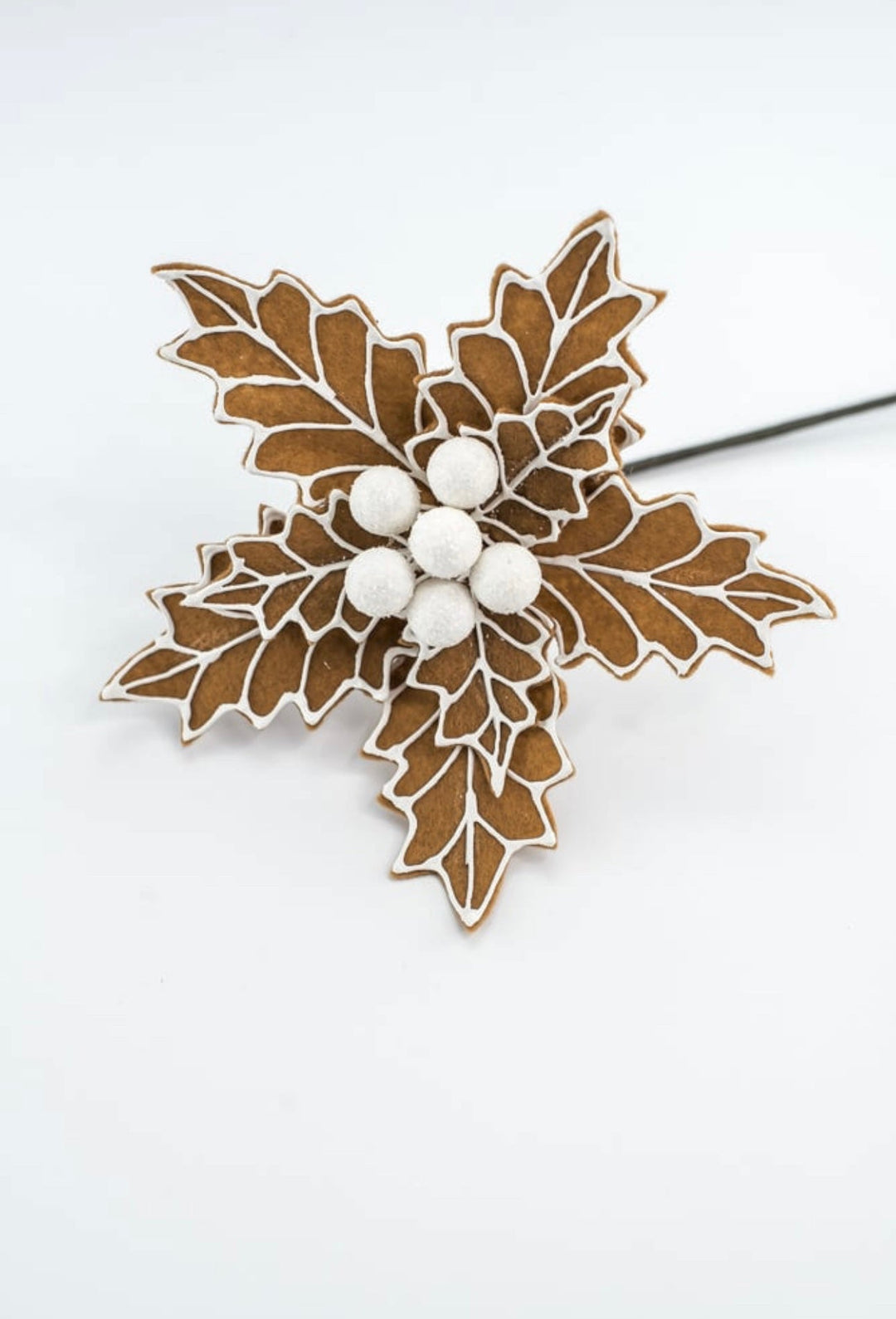Gingerbread poinsettia stem with white berries - Greenery MarketXS3954