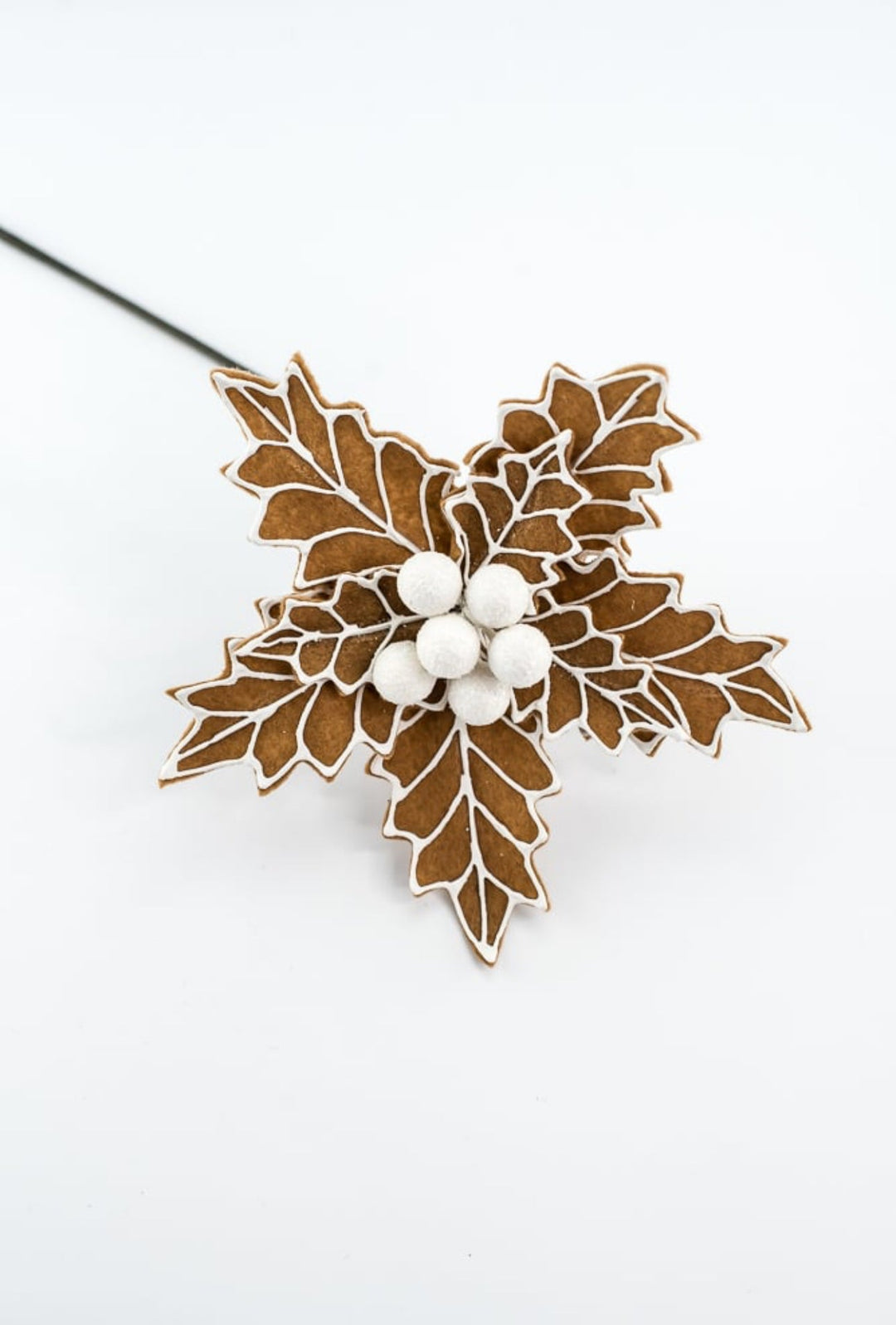 Gingerbread poinsettia stem with white berries - Greenery MarketXS3954
