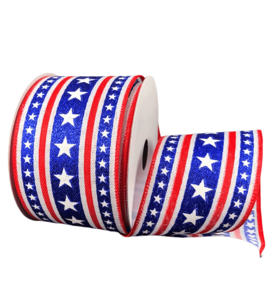 Glitter Stars And Stripes Wired Ribbon, 2.5” - Greenery Marketwired ribbon45322 - 40 - 01