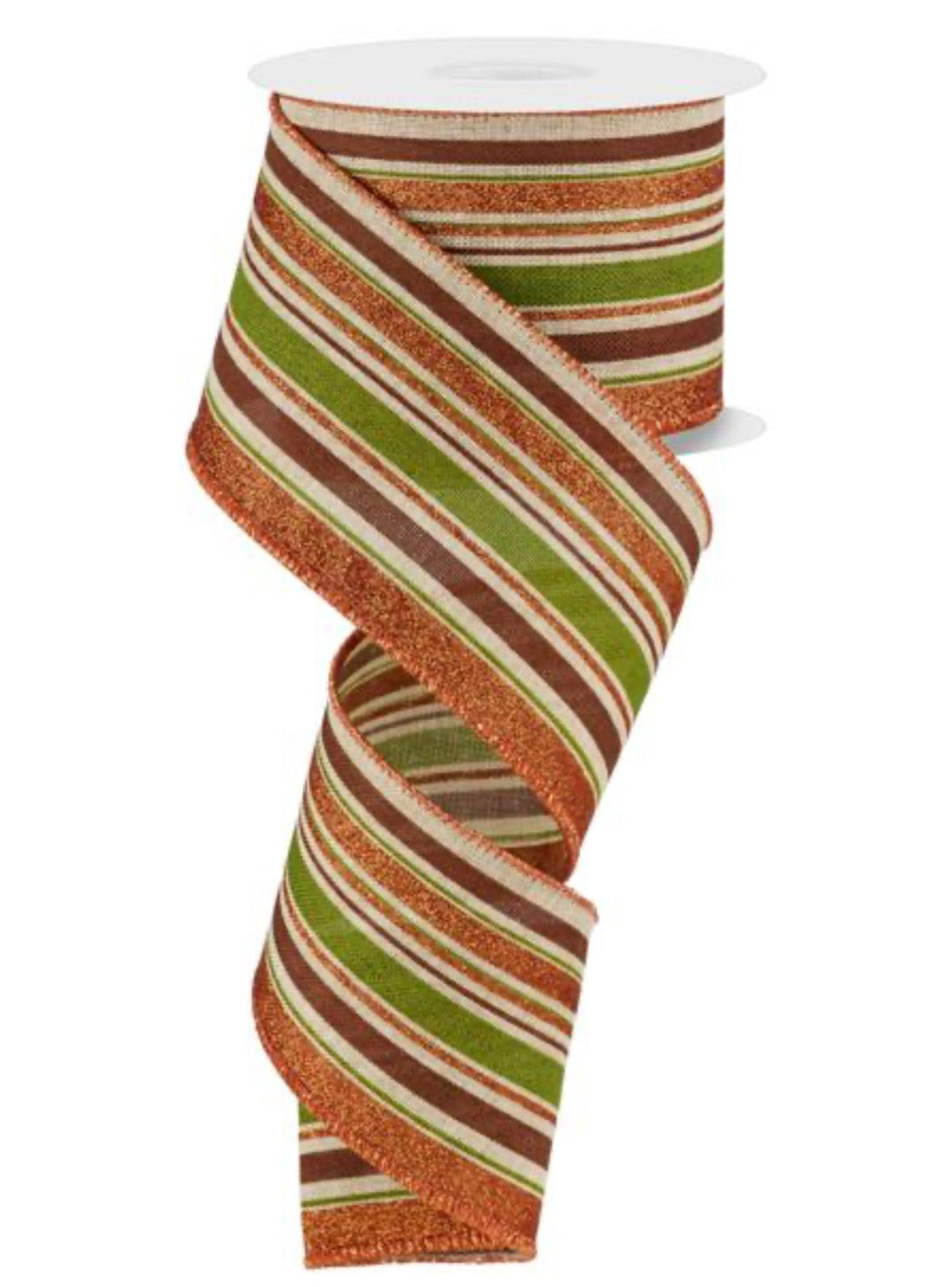 Glittered moss and rust stripe wired ribbon 2.5” - Greenery MarketWired ribbonRGE182244