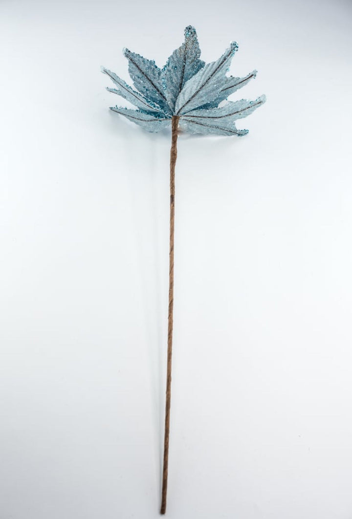 Glittered Poinsettia stem - ice blue - Greenery MarketXS401748