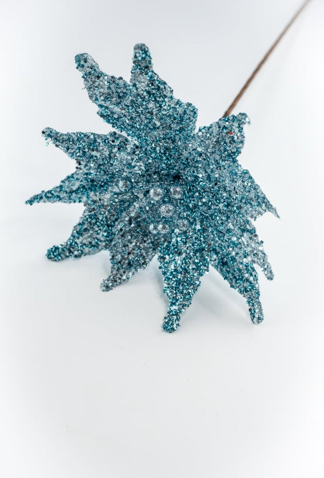 Glittered Poinsettia stem - ice blue - Greenery MarketXS401748