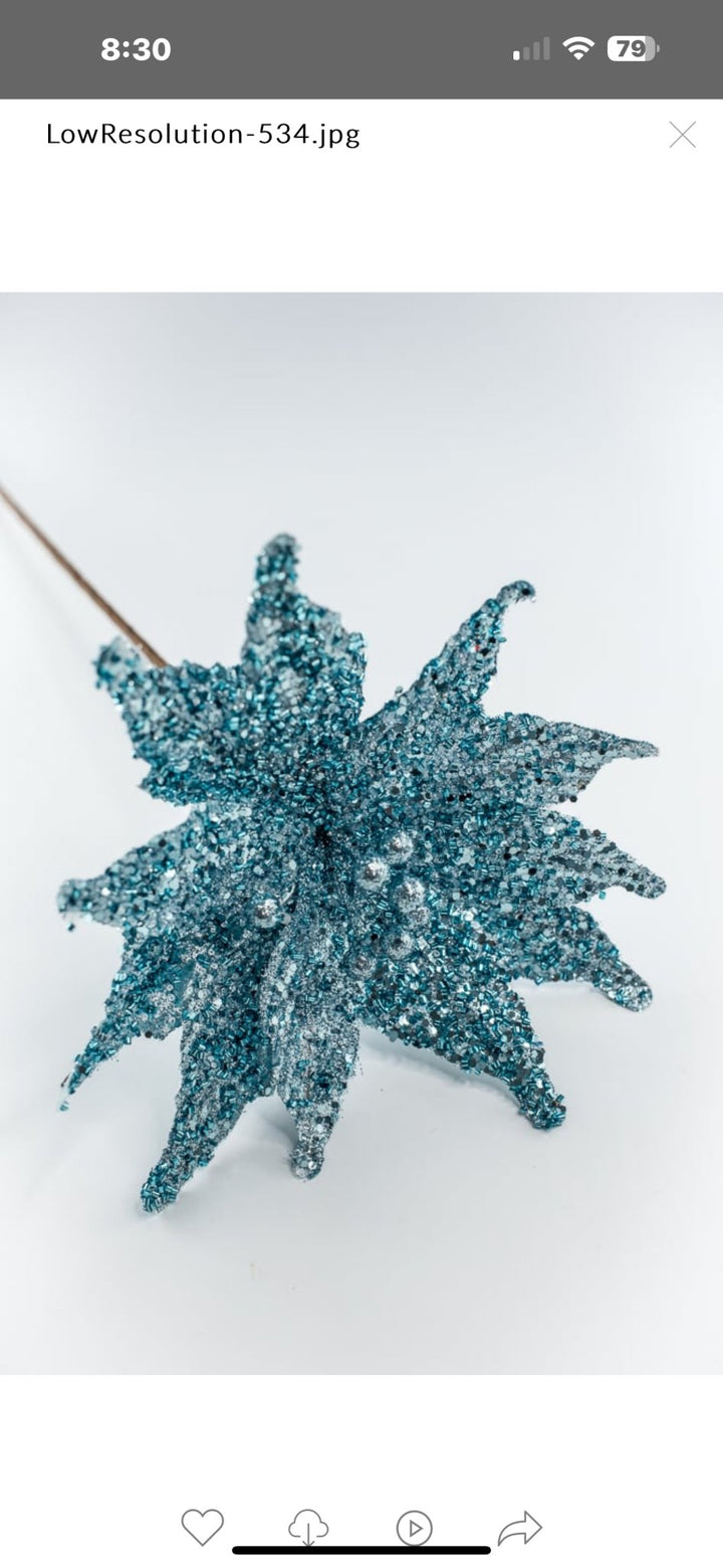 Glittered Poinsettia stem - ice blue - Greenery MarketXS401748