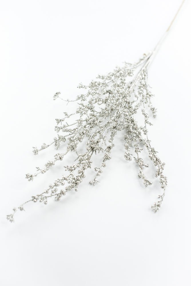 Glittered seed berry branch spray - Platinum - Greenery MarketXg908 - PT