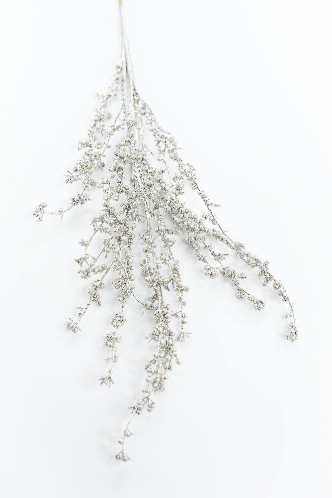 Glittered seed berry branch spray - Platinum - Greenery MarketXg908 - PT