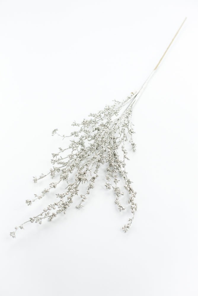 Glittered seed berry branch spray - Platinum - Greenery MarketXg908 - PT