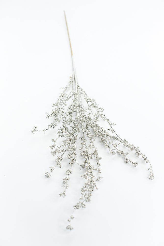 Glittered seed berry branch spray - Platinum - Greenery MarketXg908 - PT