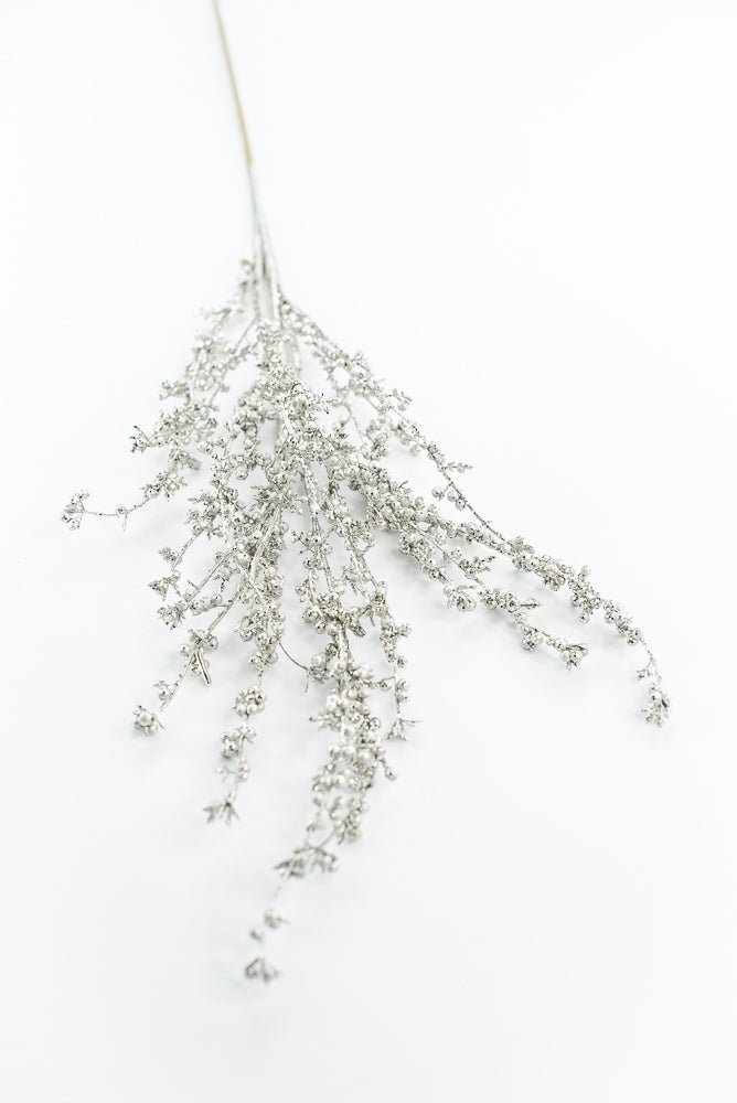 Glittered seed berry branch spray - Platinum - Greenery MarketXg908 - PT