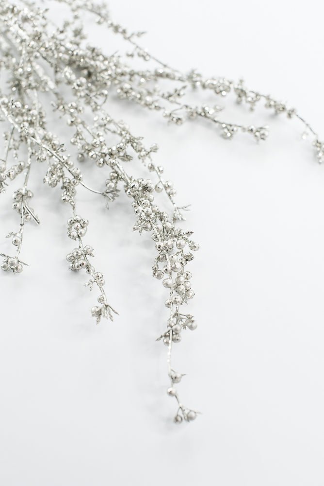 Glittered seed berry branch spray - Platinum - Greenery MarketXg908 - PT