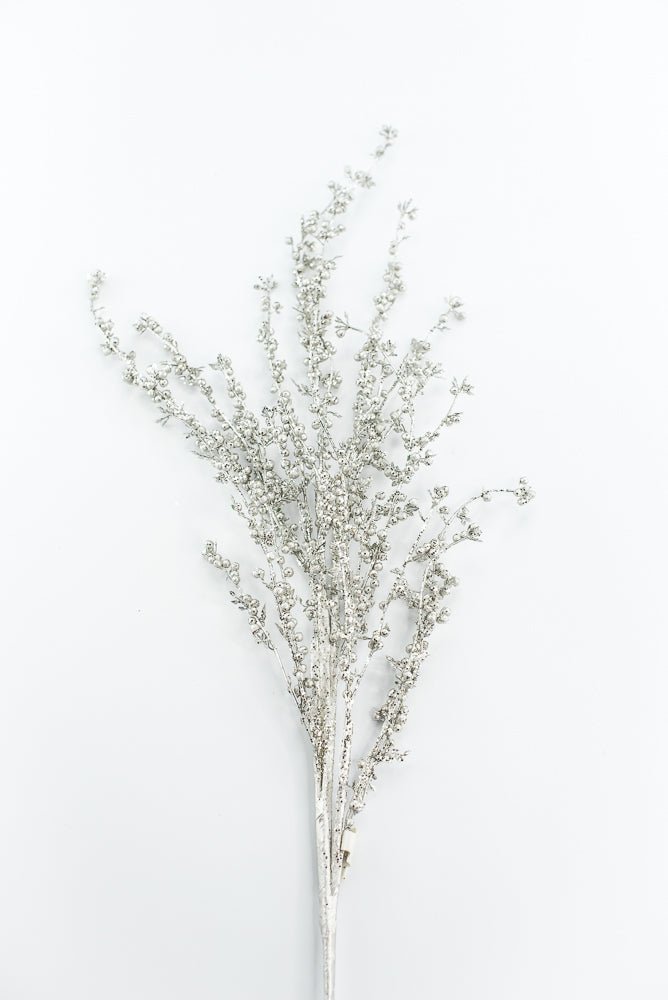 Glittered seed berry branch spray - Platinum - Greenery MarketXg908 - PT