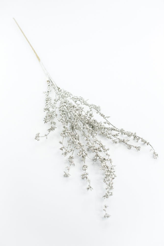 Glittered seed berry branch spray - Platinum - Greenery MarketXg908 - PT