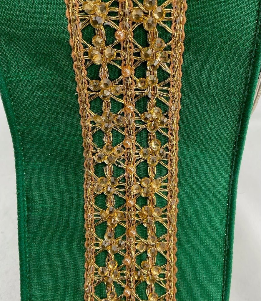 Gold and emerald green velvet 4” Farrisilk wired ribbon - Greenery MarketRibbons & TrimRK410 - 55