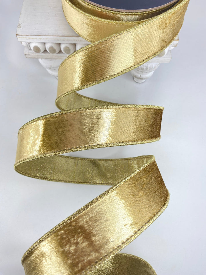 Gold Flashy Velvet Farrisilk Wired Ribbon - 1.5" - Greenery MarketRG073 - 50