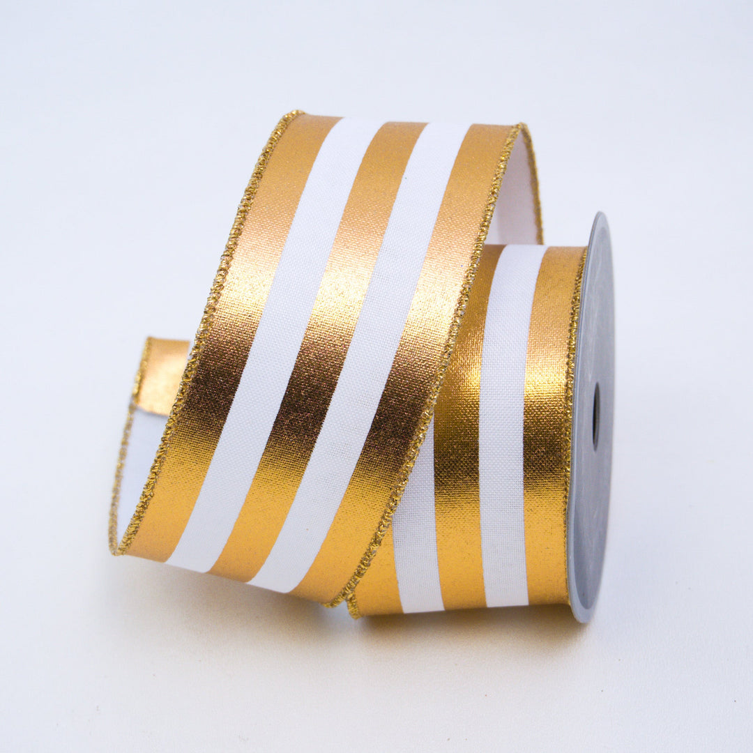 Gold Foil Vertical Stripes Farrisilk Wired Ribbon - 2.5" - Greenery MarketRibbons & TrimRA750 - 50