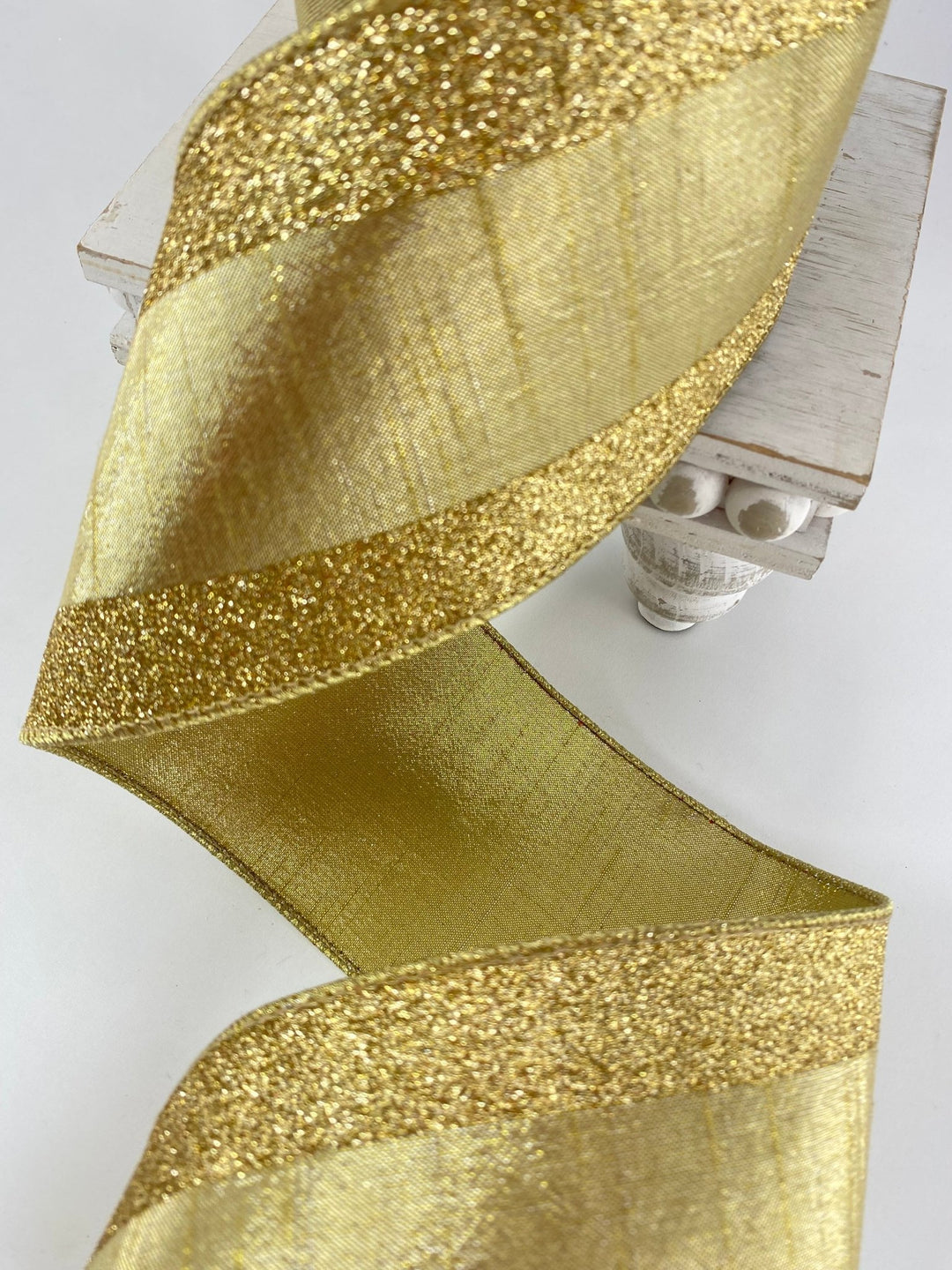 Gold Glitter Candy Farrisilk Wired Ribbon - 4" - Greenery MarketRG435 - 50