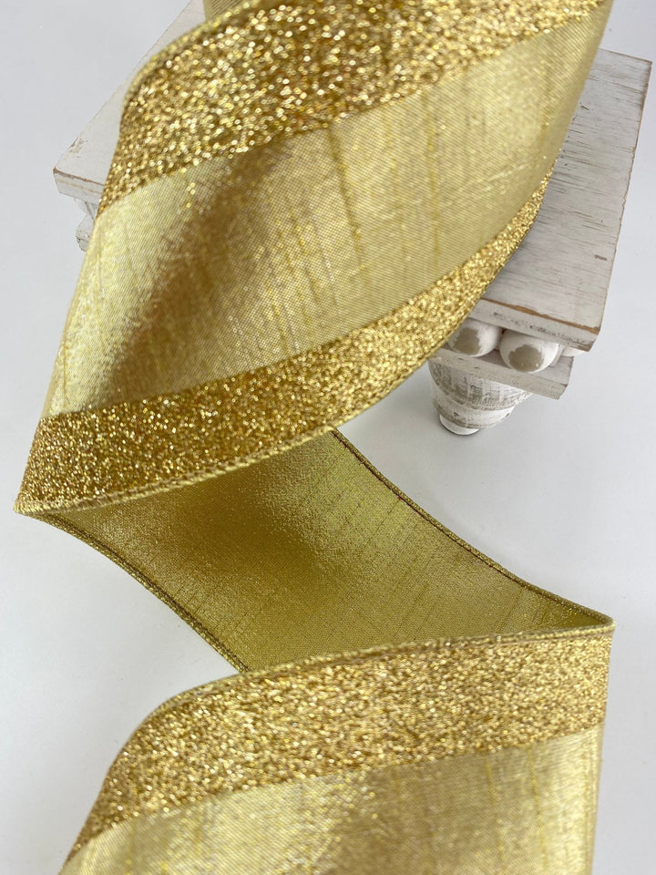 Gold Glitter Candy Farrisilk Wired Ribbon - 4" - Greenery MarketRG435 - 50
