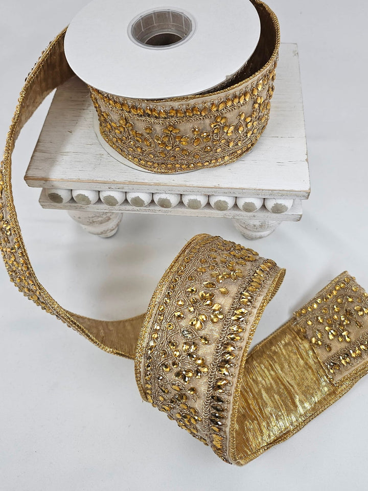 Gold Jeweled Trim Ribbon - 2.5" - Greenery MarketXR600/25GO