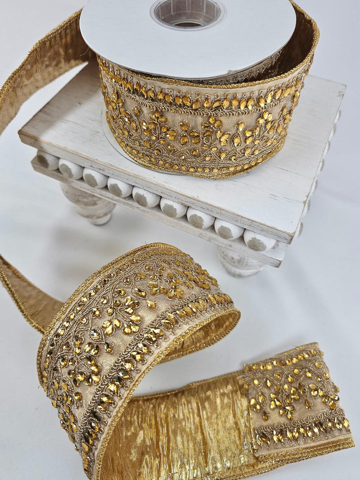 Gold Jeweled Trim Ribbon - 2.5" - Greenery MarketXR600/25GO
