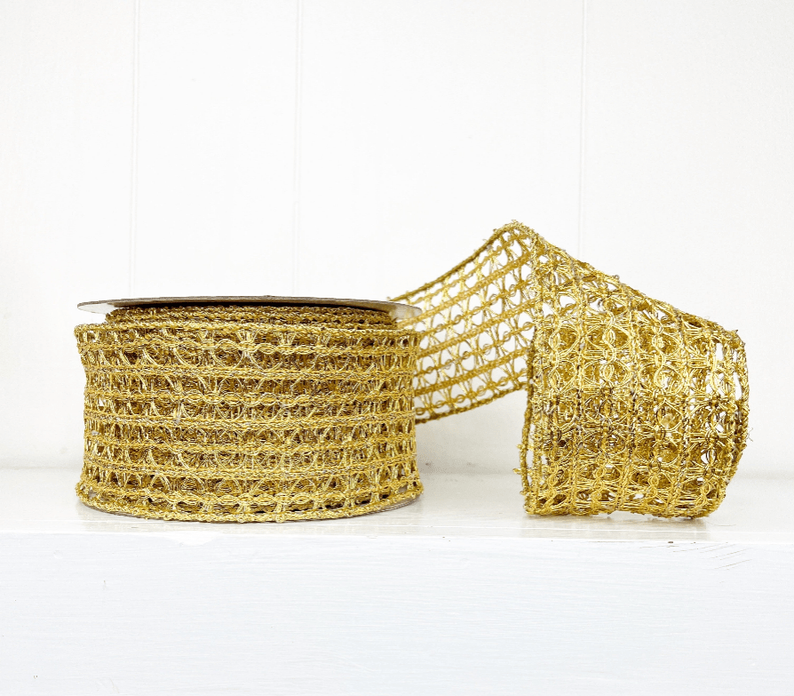 Gold Lattice Wired Wired Ribbon - 3" - Greenery Market8654G