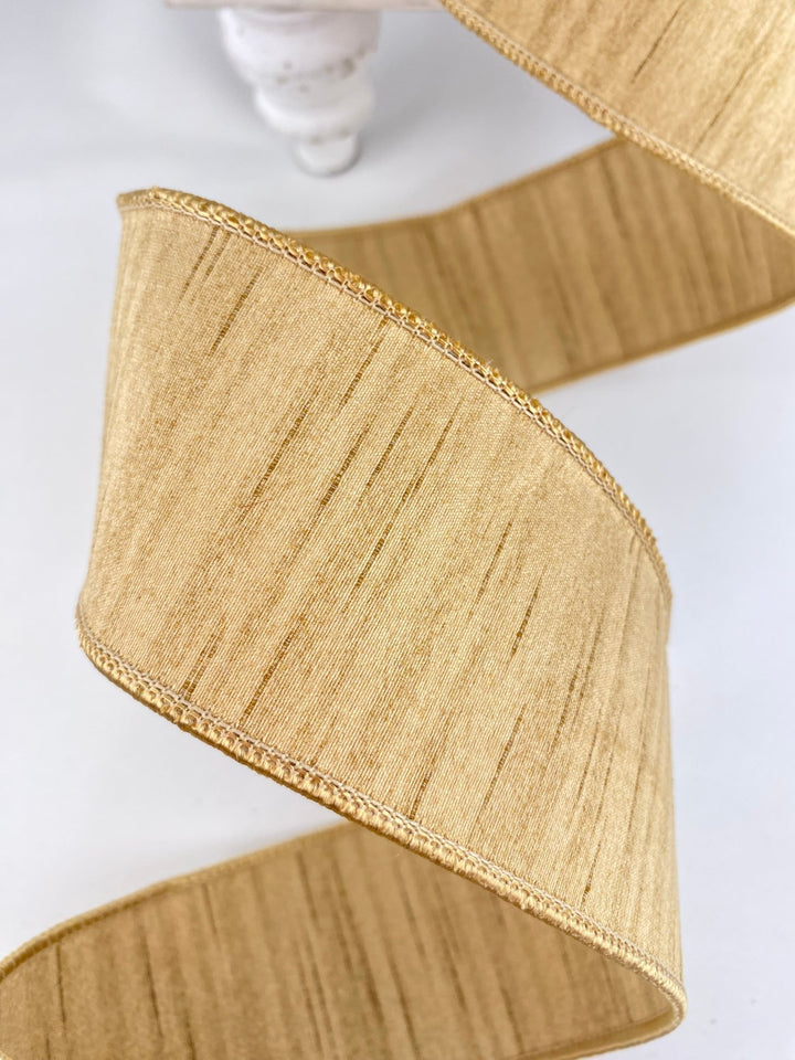 Gold Shimmering Silk Farrisilk Wired Ribbon - 2.5" - Greenery MarketRK880 - 50