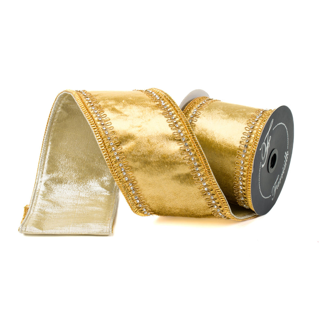 Gold Tiffany Velvet Farrisilk Wired Ribbon - 4" - Greenery MarketRK660 - 50