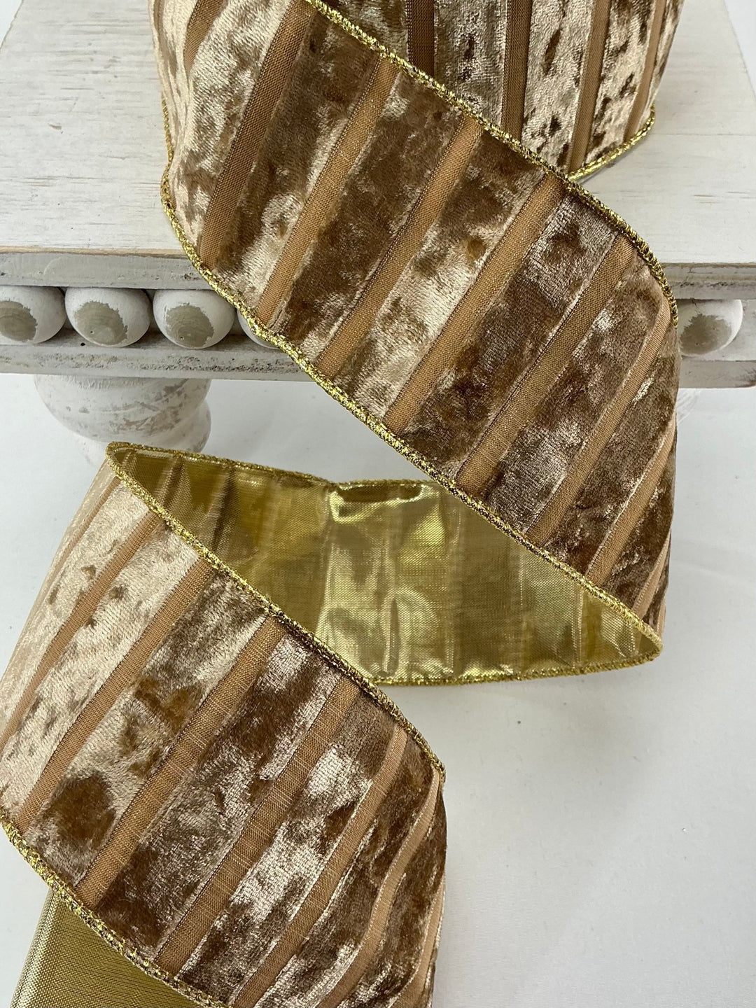 Gold velvet stripe wired ribbon 2.5” - Greenery MarketRibbons & Trim180371