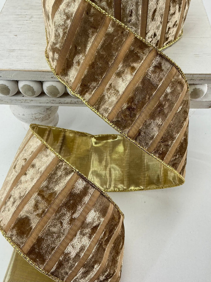Gold velvet stripe wired ribbon 2.5” - Greenery MarketRibbons & Trim180371