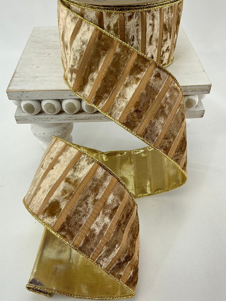 Gold velvet stripe wired ribbon 2.5” - Greenery MarketRibbons & Trim180371