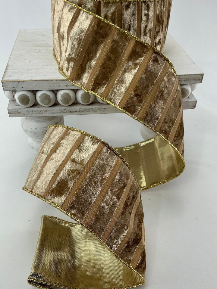 Gold velvet stripe wired ribbon 2.5” - Greenery MarketRibbons & Trim180371