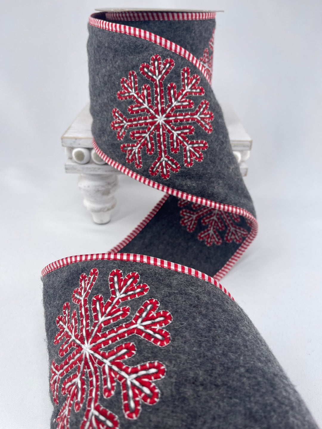Gray and Red snowflake wired ribbon - 4” - Greenery MarketWired ribbon179841