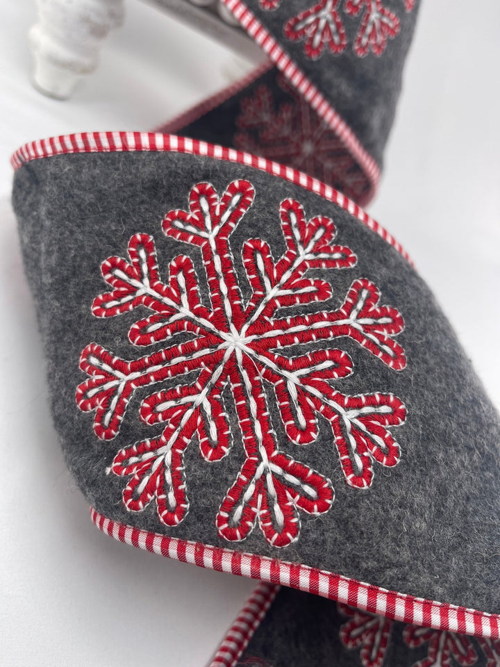 Gray and Red snowflake wired ribbon - 4” - Greenery MarketWired ribbon179841