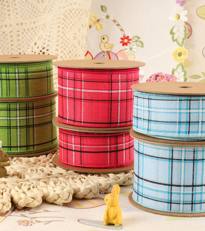 Green and black plaid wired ribbon 1.5” - Greenery Marketwired ribbon9324W - 549 - 38E