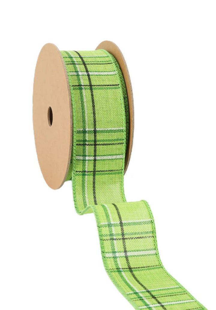 Green and black plaid wired ribbon 1.5” - Greenery Marketwired ribbon9324W - 549 - 38E