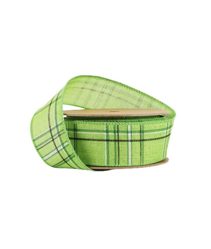 Green and black plaid wired ribbon 1.5” - Greenery Marketwired ribbon9324W - 549 - 38E