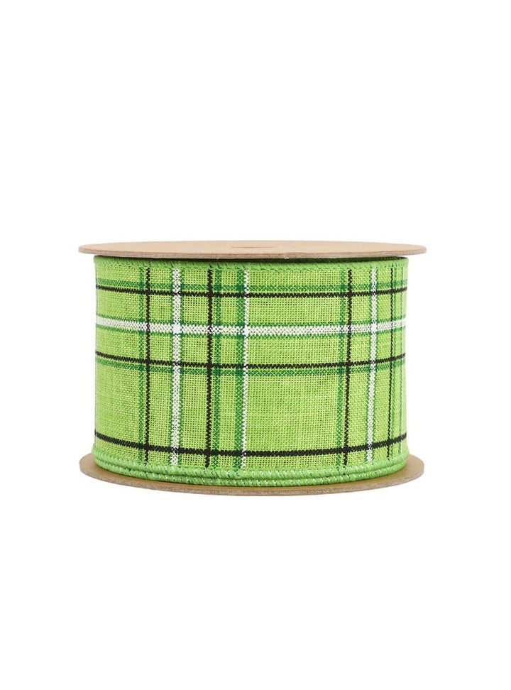 Green and black plaid wired ribbon 2.5” - Greenery Marketwired ribbon9324W - 549 - 63E