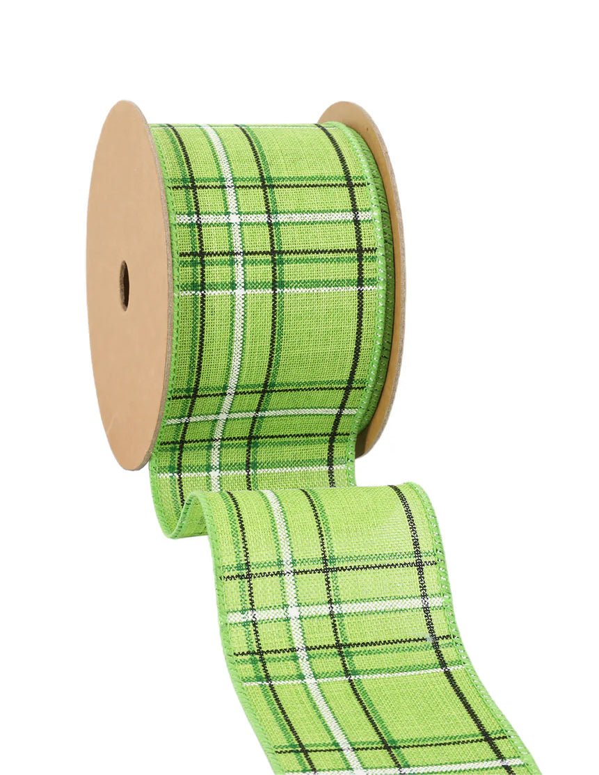 Green and black plaid wired ribbon 2.5” - Greenery Marketwired ribbon9324W - 549 - 63E