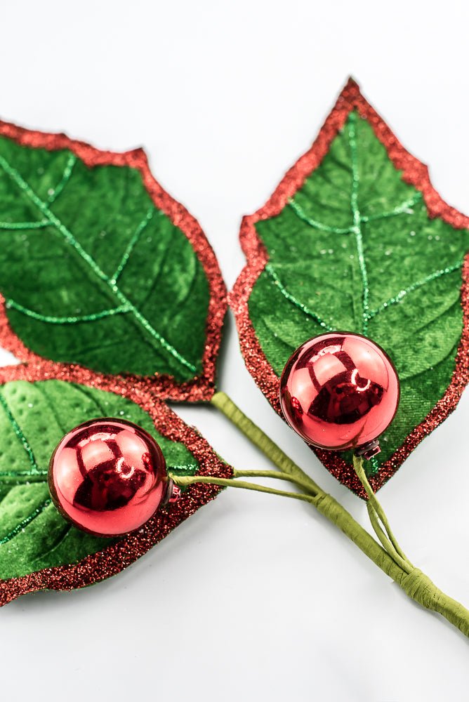 Green and Red Holly Leaves Spray - Greenery Market86264EMGNRD