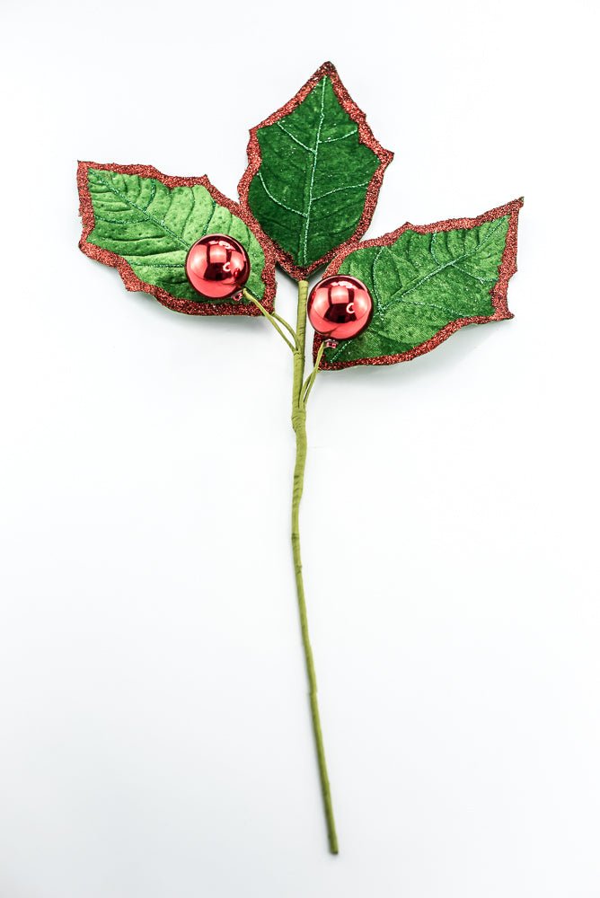 Green and Red Holly Leaves Spray - Greenery Market86264EMGNRD